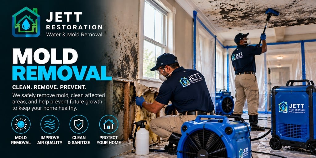 Technician removing mold growth from an opened wall